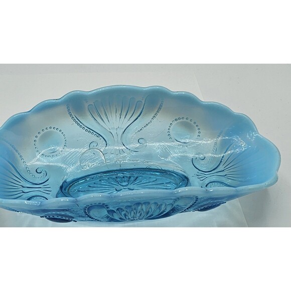Beautiful Vintage Jefferson Glass Jewel & Fan Blue Opalescent 8.75" Pickle Dish - Picture 14 of 16